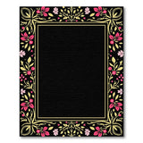 Pink Floral Gold Border Black Area Rug