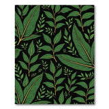 Vibrant Green Leaves on Black Area Rug