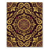 Opulent Gold Filigree Burgundy Damask Rug
