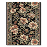 Vintage Peony Floral Area Rug on Black