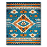 Teal Orange Distressed Southwestern Geometric Rug