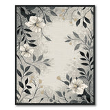 Grey Floral Vintage Area Rug with White Blossoms