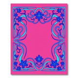 Vibrant Pink Area Rug with Blue Floral Border