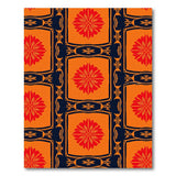 Vibrant Red Floral on Orange Navy Frame Rug