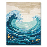 ODIKA Ocean Wave Washable Rug - Coastal Starfish Blue Nautical Area Rug, Low Pile & Non-Slip