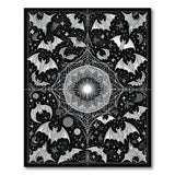 Gothic Bat Mandala Area Rug Black White