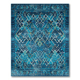 Blue and Teal Teal Blue Heritage Tribal Geometric Rug