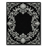 Ornate Baroque Frame Area Rug - Black White