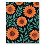 Vibrant Orange Sunflower Teal Leaf Area Rug