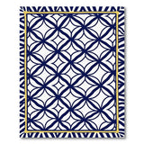 Navy Blue Geometric Lattice Area Rug with Gold Border