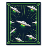 Retro Sci-Fi UFO Washable Area Rug - Neon Green Space Design