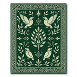 Vintage Green Birds Foliage Area Rug
