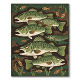 Green Largemouth Bass School Area Rug