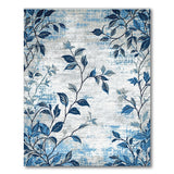 Navy Blue Leaf Branches Distressed Area Rug