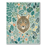 Teal Leopard Amidst Lush Green Foliage Area Rug