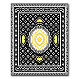 Black Geometric Area Rug with Yellow Medallion