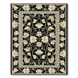 Ivory Floral Persian Area Rug on Black Field