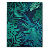 Navy Blue Tropical Palm Leaf Area Rug