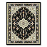Elegant Black Persian Area Rug with Ivory Florals