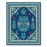 Navy Persian Rug with Birds and Floral Blooms