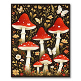 Whimsical Red Mushroom Floral Area Rug