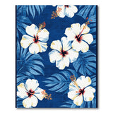 Navy Hibiscus Blooms with Palm Leaves Area Rug