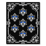 Elegant Black Damask Area Rug with Blue Accents