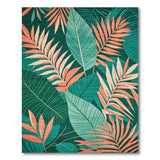 Coral and Teal Leaf Boho Area Rug