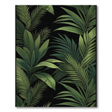 Lush Green Palm Leaves on Black Area Rug