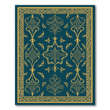 Teal Persian Area Rug with Gold Ornate Motifs
