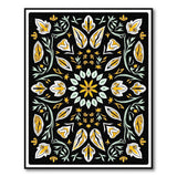 Vibrant Yellow Floral Black Area Rug