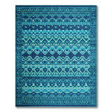 Blue and Teal Teal Blue Geometric Border Area Rug