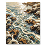 Coastal Eroded Rocks and Teal Waves Area Rug