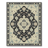 Ivory Persian Medallion Area Rug with Navy Floral Design