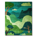 Teal Sky Green Forest Mountain Geometric Rug