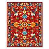 Vibrant Red Hummingbird Persian Area Rug