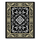 Elegant Black White Persian Area Rug with Gold Frame