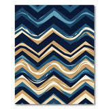 Navy Teal Zigzag Wave Area Rug