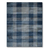 Distressed Navy Blue Plaid Area Rug