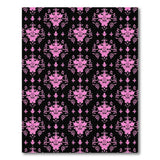 Pink Damask Floral Area Rug on Black