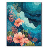 ODIKA Washable Tropical Coral Reef & Hibiscus Floral Low Pile Rug