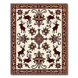 Beige Persian Rug with Deer Silhouettes Golden Border