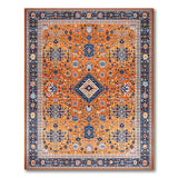 Orange Persian Medallion Area Rug with Navy Borders