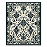 Ornate Black Ivory Floral Persian Rug