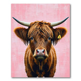 Shaggy Highland Cow Portrait Pink Area Rug