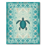 ODIKA Washable Sea Turtle Rug - Teal Coastal Tribal Geometric Low Pile Non-Slip Area Rug