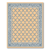 Beige Trellis Lattice Area Rug with Blue Border