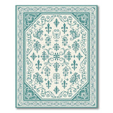 Teal Fleur-de-Lis Ornate Border Area Rug