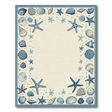 Coastal Blue Seashell Starfish Border Rug