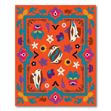 Vibrant Orange Hummingbird Floral Area Rug